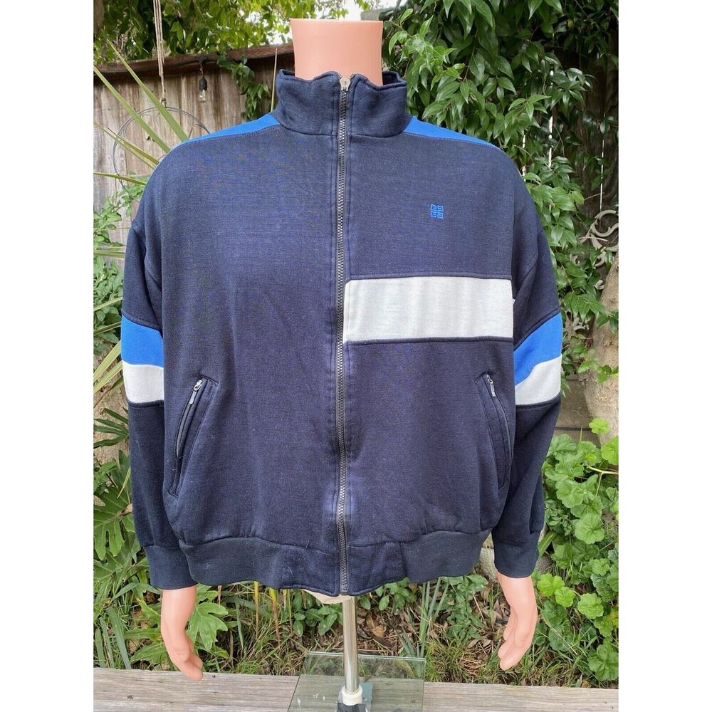 VTG 90s Givenchy Jacket Blue Color Block Multicolor Zip Up USA Made Size L